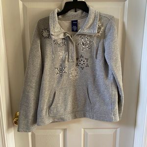 Grey Quarter-Zip Sweater with Snowflake Design